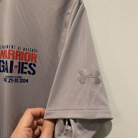 Under Armour T Shirt Men Small Gray Warrior Games Loose Heat Gear Short Sleeve - Picture 7 of 13